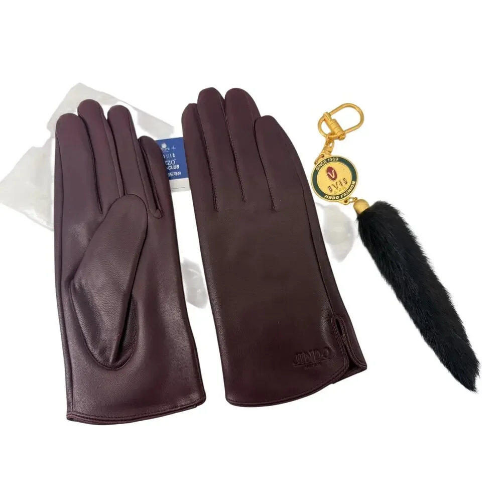 Jindo Fashion Burgundy Leather Gloves Size 44 Made in Korea